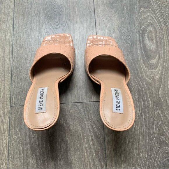 Steve Madden Signal Embossed Mules pink Slip On High Heels Square toe Size 7 - Picture 7 of 11
